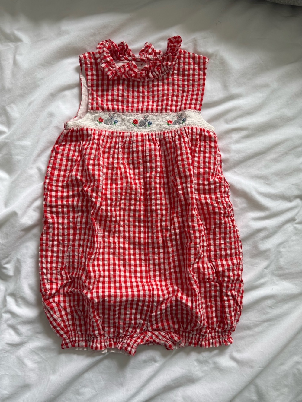 🐭 Baby Boden Red and White Gingham One-Piece Romper